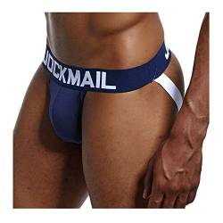 JOCKMAIL 6 Farben Sexy Herren Jockstrap Baumwoll Slips Männer Sexy Unterwäsche Rückenfreies Gesäß Herren Strings Schwule Unterwäsche (L, Navy blau) von JOCKMAIL