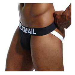 JOCKMAIL 6 Farben Sexy Herren Jockstrap Baumwoll Slips Männer Sexy Unterwäsche Rückenfreies Gesäß Herren Strings Schwule Unterwäsche (XL, Schwarz) von JOCKMAIL