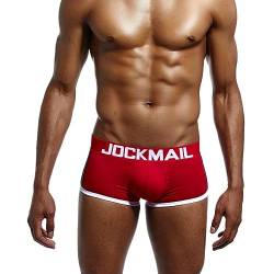 JOCKMAIL Atmungsaktive Herren-Boxershorts, weiche Eisseide, halbtransparente Unterwäsche für Männer, Rot/Ausflug, einfarbig (Getaway Solids), Medium von JOCKMAIL