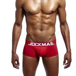 JOCKMAIL Herren Baumwolle Einfarbig Boxer Briefs Sexy U-konvexe Unterwäsche GAY Männer Boxer Kurz, Rot/Ausflug, einfarbig (Getaway Solids), Medium von JOCKMAIL