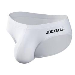 JOCKMAIL Herren Baumwolle Slips Unterwäsche Herren Tanga Triangel Hosen Big Pouch Bikini Unterhose, 396 Weiß, XL von JOCKMAIL