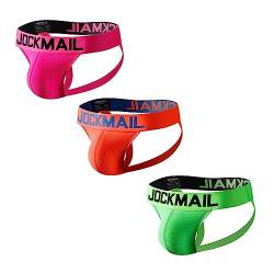 JOCKMAIL Herren Slip Jock Strap Regenbogen Baumwolle Männer Sport Unterwäsche Jockstrap für Gym Sport, Orange+Grün+Rot, Large von JOCKMAIL