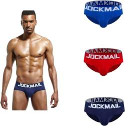 JOCKMAIL Herren-Slips, niedrig, weich, atmungsaktiv, 3 Stück, Marineblau + Blau + Rot, M von JOCKMAIL