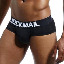 JOCKMAIL Herren Slips Niedrige Taille Sexy Männer Atmungsaktiv Komfort Slip Baumwolle Herren Athletic Unterwäsche, Schwarz, Large von JOCKMAIL