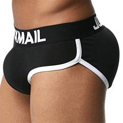 JOCKMAIL Herren Slips mit Butt Pad Unterwäsche Sportlich Radfahren Unterwäsche Slips Baumwolle Hip-up Unterwäsche Ausbuchtung Vorne und Hinten Pad Push Up Cup Unterwäsche (XXL, schwarz) von JOCKMAIL