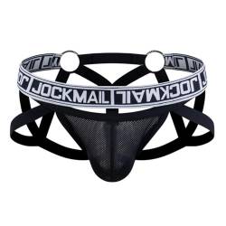 JOCKMAIL Herren Unterwäsche Gesäß Heben Sexy Tanga Mesh Schnell Trocknend Transparent Versuchung Stahl Ring Bandage Hohl, Schwarz, Medium von JOCKMAIL