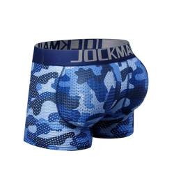 JOCKMAIL Männer Gepolsterte Unterwäsche Mesh Camoflage Butt Lifting Zurück Hüfte Gepolsterte Herren Boxer Kurze Buttoceks Unterhose, Camouflage-Blau, Medium von JOCKMAIL