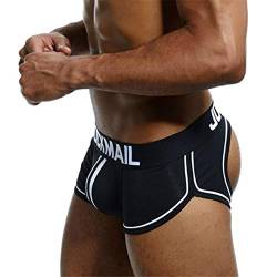 JOCKMAIL Sexy Herren Boxershorts Jockstrap Männer Sexy Unterwäsche Rückenfreies Gesäß Herren Strings Schwule Unterwäsche (L, Schwarz) von JOCKMAIL