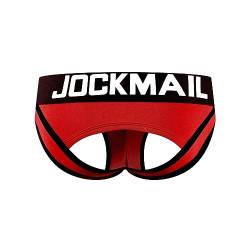 JOCKMAIL Sexy Herren Boxershorts Jockstrap Männer Sexy Unterwäsche Rückenfreies Gesäß Herren Strings Schwule Unterwäsche (XL, 312ROT) von JOCKMAIL