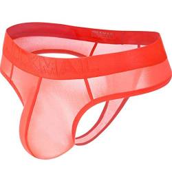 JOCKMAIL Sexy Herren Slips Bikini Ice Silk Transparent Herren Slips Unterwäsche Sexy Schwuler Bikini Tangas Männlich Spitzenhöschen (L, Rot) von JOCKMAIL