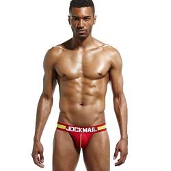 JOCKMAIL Super Sexy Herren Jockstrap Slip Herren Strings Sexy Atmungsaktiv Tangas Hombre G-String Strings Schwule Unterwäsche (L, Rot) von JOCKMAIL