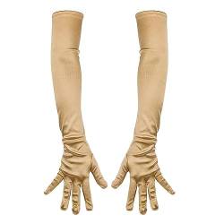 JOCXZI 1920er Stil Lange Abendhandschuhe - Lange Ellbogen Satinhandschuhe, Dehnbar Lange Handschuhe 21" Opernhandschuhe Abend Tanzparty Handschuh für Frauen（Gold） von JOCXZI