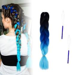 JOCXZI Colored Big Braids Braided Hair,Blau Jumbo Braid Kunsthaar(1pcs), Hair Extension,mit 2 Stück Haarverlängerungsringen,Für Crochet Twist Flechten Haar von JOCXZI