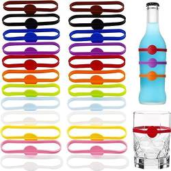 JOCXZI Glasmarkierer, Wiederver Wendbare, 24 Mischfarben,Glasmarker Silikon,Glas Markierung Trinkglas,Bunte Weinglas Marker,für Weinglas Flasche Cup Trinkglas Cocktail Bar Party,24 Stück von JOCXZI
