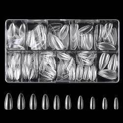 JOCXZI Nagelspitzen,Nageltips, 500 Stück Falsche Nagel Acryl Künstlich Nagelspitzen mit Aufbewahrungskoffer für Nagelstudios und Diy Nail Art Zu Hause 10 Größen,transparent von JOCXZI