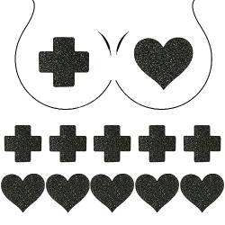 JOCXZI Nipple Pads Sexy Black Nipple Cover Cross Shape and Heart Shape, Valentine's Day Disposable Breast Sticker Decal Nipple（12 Pairs ） von JOCXZI