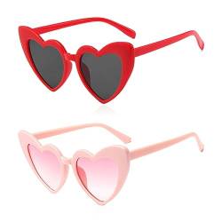 JOCXZI Rosa Herz Sonnenbrille, rosa Sonnenbrille, Liebe Herz Sonnenbrille, weiße Sonnenbrille, weiße Sonnenbrille Damen, 2 Stück Damen Herren Kinder Herzform Retro Sonnenbrille (rot, rosa), rot, 15.3 von JOCXZI