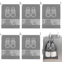 JOCXZI Schuhbeutel,große Schuh-Aufbewahrungstaschen,mit transparentem Schlitz, Schuhtasche Reise, Schuhsack mit Zugband,wasserdichter,für Männer Frauen Täglichen und Reisegebrauch (5 Stück, Grau) von JOCXZI