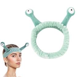 JOCXZI Stirnband für Gesichts-Make-up, Mikrofaser, weiches Korallenvlies, Kopfwickel, Schnecken-Cartoon, niedliches Haar-Accessoire, elastisches Hautpflege-Stirnband für Frauen, Gesichtswäsche (grün) von JOCXZI