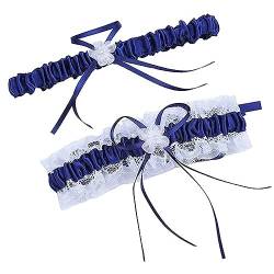 JOCXZI Strumpfband zur Hochzeit Spitze Bogen Hochzeitsstrumpfband Blau Brautstrumpfband Garters Strumpfbänder Hochzeit Strumpfband für Wedding Brautaccessoires Damen,2-teiliges Set dunkelblau von JOCXZI