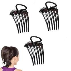 Bandette-Kamm mit elastischem Band, 2023 neuer flauschiger Haarkamm, Pferdeschwanz, Bump it UP-Volumenkämme, Haarbumps for Volumeneinsatz /67 (Color : Black 3pcs) von JOEBO