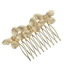 Haarkämme Clips for Frauen Mädchen Haar Seitenkamm Schmetterling Haarzähne Clip Pin NHC01 /156 (Color : Gold) von JOEBO