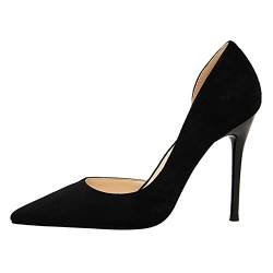 JOEupin Damen Klassische High Heels D'Orsay Pumps Wildleder spitzer Zehenbereich Slip On elegante Stilettos Schuhe, schwarz, 35.5 EU von JOEupin
