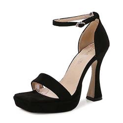 JOEupin Damen Plateau High Heels 10,9 cm Riemchensandalen mit Absatz, offene Zehenpartie, Knöchelriemen, Schuhe für Frauen, sexy, elegant, Sommer, Schwarz, 42 EU von JOEupin