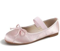 JOEupin Damen Runde Zehenpartie Ballett Flach Elastischer Riemen Bequeme Flache Schuhe Slip On Freizeit Kleid Schuhe, Pink, 38.5 EU von JOEupin