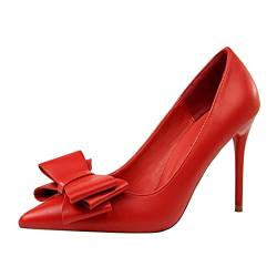 JOEupin Damen Stiletto-Schuhe mit Spitze Zehenpartie und Schleife zum Reinschlüpfen, Rot/Ausflug, einfarbig (Getaway Solids), 40 EU von JOEupin