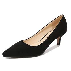 JOEupin Frauen Niedrige Kitten Heel Pumps Ponited Toe Heels Bequeme Hochzeitskleid Pumps Schuhe, Schwarz, 12 von JOEupin