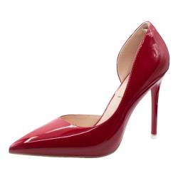 PU013 Damen-Pumps mit spitzem Stiletto-Absatz, geschlossene Zehenpartie, klassischer Schlupfschuh, rot, 39 EU von JOEupin