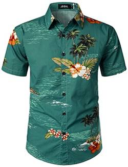 JOGAL Herren Blumen Kurzarm Baumwolle Hawaii Hemd Grüne Insel Groß von JOGAL