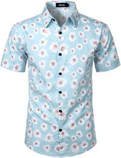 JOGAL Herren Blumen Kurzarm Baumwolle Hawaii Hemd Small Himmel blau von JOGAL