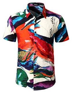 JOGAL Herren Casual Floral Blumenmuster Kurzarm Hawaiihemd 3X-Large Mehrfarbig von JOGAL