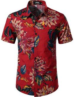 JOGAL Herren Casual Floral Blumenmuster Kurzarm Hawaiihemd Large Rot von JOGAL