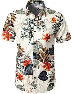 JOGAL Herren Casual Floral Blumenmuster Kurzarm Hawaiihemd X-Large Weiß von JOGAL