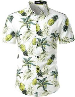 JOGAL Herren Floral Blumenmuster Kurzarm Baumwolle Ananas Hawaiihemd Medium WeißAnanas von JOGAL