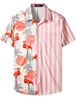 JOGAL Herren Funky Flamingo Hawaiihemd Kurzarm Freizeithemd Blumenmuster Sommerhemd Rosa Baum X-Large von JOGAL