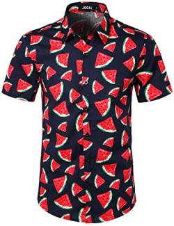 JOGAL Herren Funky Fruit Shirt Kurzarm Hawaiihemd Large NavyWassermelone… von JOGAL