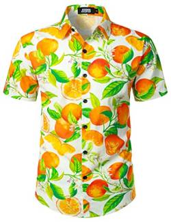 JOGAL Herren Funky Fruit Shirts Kurzarm Hawaiihemd Aloha Freizeit Hemd XX-Large Orange von JOGAL