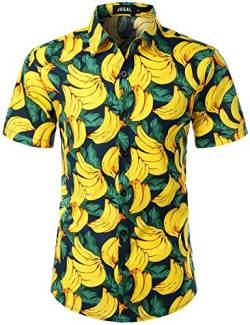 JOGAL Herren Funky Fruit Shirts Kurzarm Hawaiihemd Small Grün Gelb von JOGAL