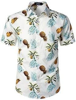 JOGAL Herren Funky Fruit Shirts Kurzarm Hawaiihemd Weiße Ananasblatt Klein von JOGAL
