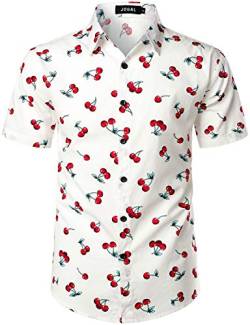 JOGAL Herren Funky Fruit Shirts Kurzarm Hawaiihemd XX-Large Weiß Rot von JOGAL