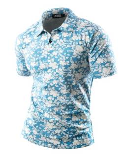JOGAL Herren Golf Poloshirts Kurzarm Floral Sommer Freizeithemd Regular Fit Sport Outdoor Polo Tshirt Blau Groß von JOGAL