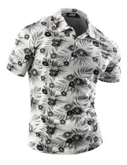 JOGAL Herren Golf Poloshirts Kurzarm Floral Sommer Freizeithemd Regular Fit Sport Outdoor Polo Tshirt Grau X-Large von JOGAL