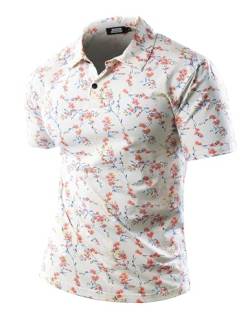 JOGAL Herren Golf Poloshirts Kurzarm Floral Sommer Freizeithemd Regular Fit Sport Outdoor Polo Tshirt Weiß Klein von JOGAL