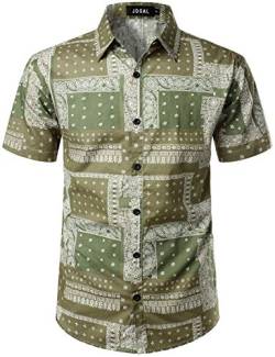 JOGAL Herren Hawaii Hemd Männer Baumwolle Kurzarm Vintage Regular Fit Sommerhemd Large Grün von JOGAL