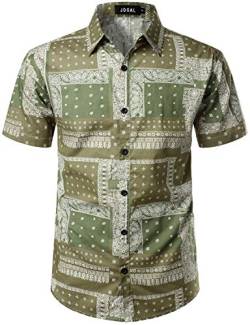 JOGAL Herren Hawaii Hemd Männer Baumwolle Kurzarm Vintage Regular Fit Sommerhemd Medium Grün von JOGAL