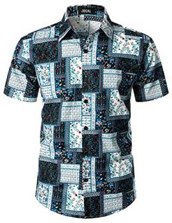 JOGAL Herren Hawaii Hemd Männer Baumwolle Kurzarm Vintage Regular Fit Sommerhemd Schwarze Blume Groß von JOGAL